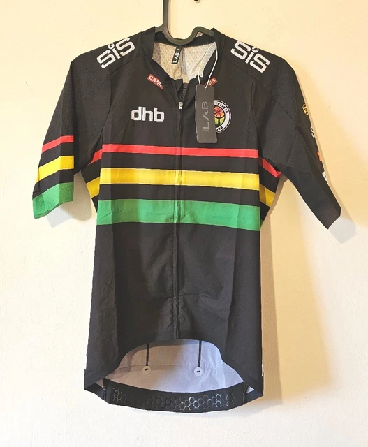 DHB Aeron Radtrikot Damen UK 12-M kurzärmelig schwarz-afrikanische Flagge + Logos