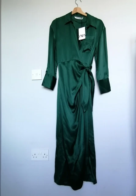 ZARA VELVET MIDI Dress Duck Green / Blue Wrap Style With Gem Diamante  Buttons S 39.99 - PicClick UK