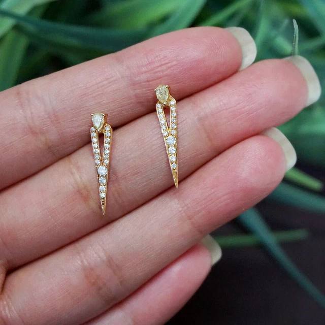 Pave Diamond Gold Plated Small Stud Earrings 925 Sterling Silver Jewelry HG