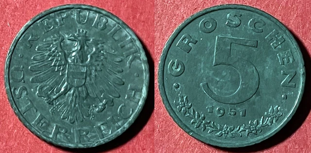 Austria 1951 5 Groschen Eagle KM-2875 Zinc XF+ #9 - US Seller