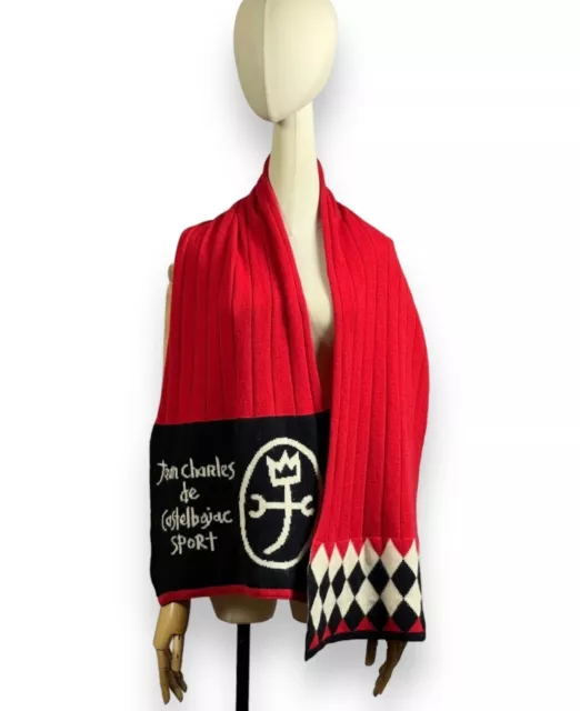 JC de CASTELBAJAC Womens Large Scarf Wool Blend Red Knit Ski Snow Sport Big Logo