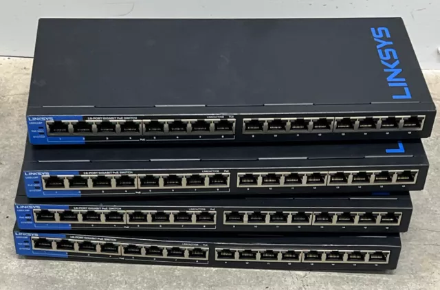 Lot Of(4) Linksys LGS116P 16-Port Gigabit Ethernet PoE+ Unmanaged Switch 3