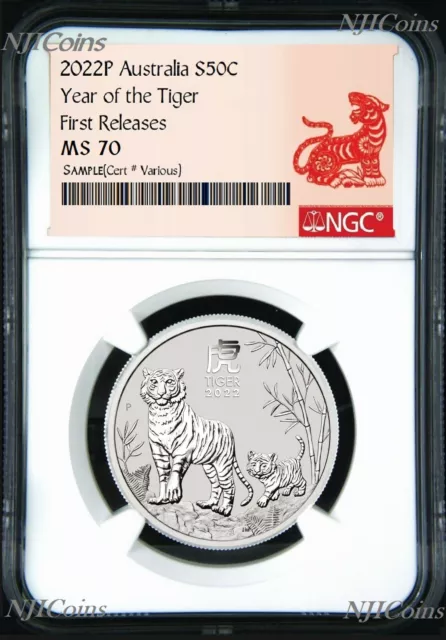 2022 P Australia Silver Lunar Year of the TIGER NGC MS 70 1/2 oz Bullion Coin FR