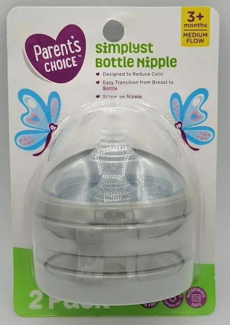 2-Pack Parent's Choice Simplyst Baby Bottle Nipple 3+ Months Medium Flow