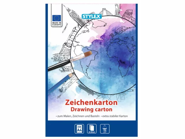 20 Blatt Zeichenkarton 190 g/m² DIN A4 zum Malen, Zeichnen und Basteln