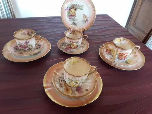Rare Nautilus Porcelain Glasgow Scottish Hand Painted Tea Cup  4 Trio .1900-1905