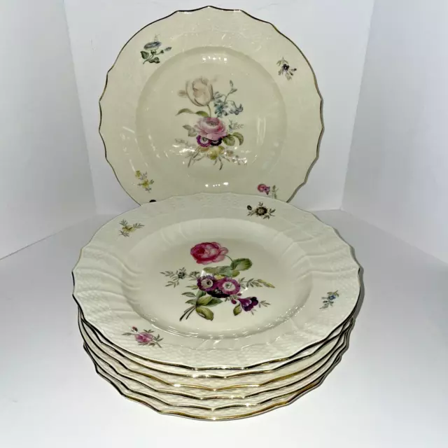 Royal Copenhagen Frijsenborg 10" Dinner Plates Beige with Flowers Gold Set of 7