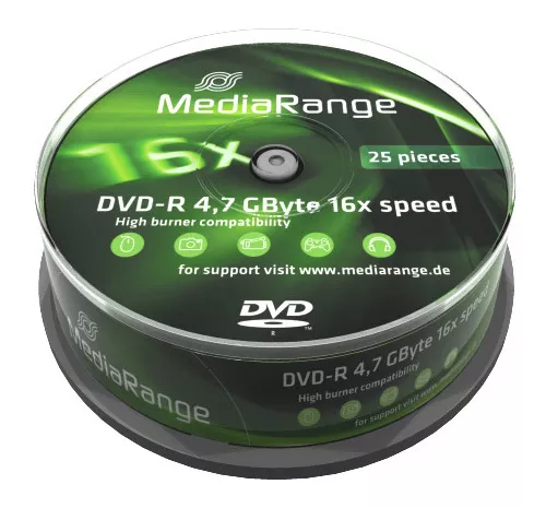 25 DVD vierges MediaRange DVD-R 4,7 Go 16 fois