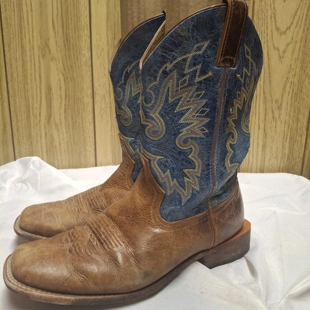 Dixhills Men's Cowboy Boots - Tan Western Square Toe Pull-On Boots, Old West Embroidered Style, Size 17.5