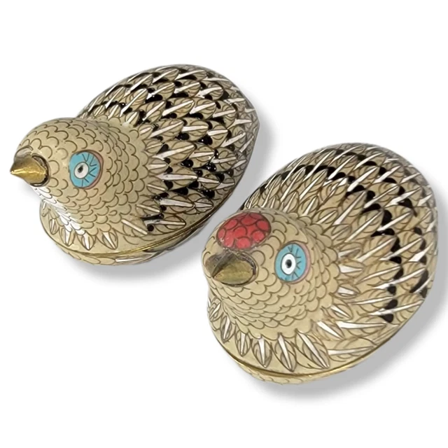 Cloisonné Quail Boxes Chinese Early 20th Century Turquoise Enamel Pair