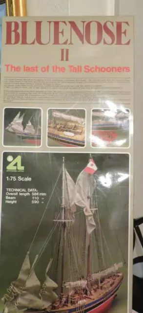 New~1985 Artesania Latina 1/75 BLUENOSE II Wooden Ship Model Kit~Schooner