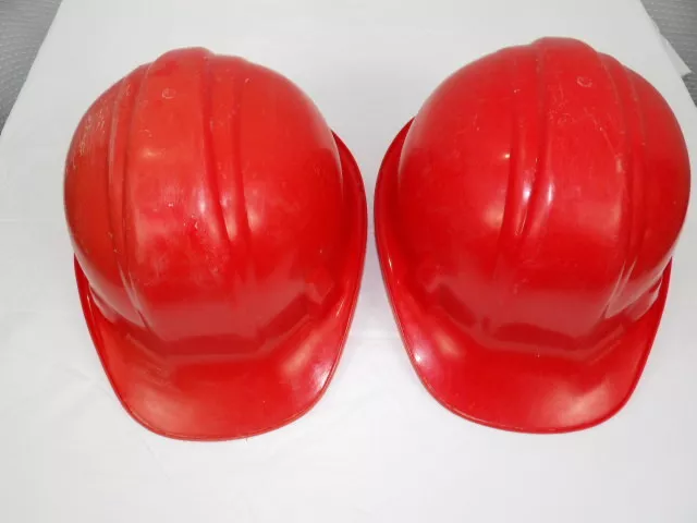 Vintage lot of 2 Cam Hi Safety Cap Red Plastic Hard Hats Adjustable READ