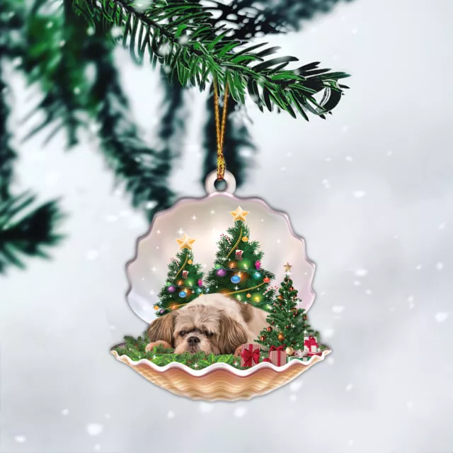 Shih tzu Dog Sleeping in Pearl Christmas Ornament, Shih tzu Dog Lovers Ornament,