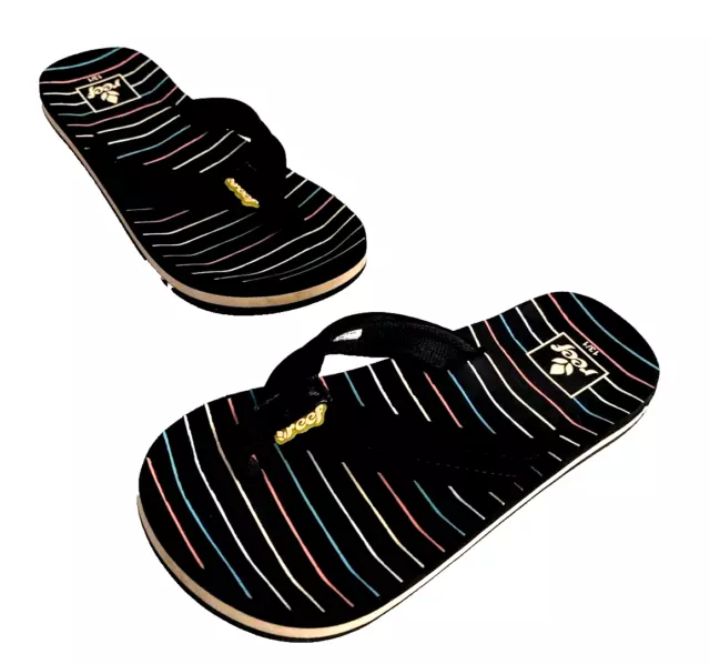 Reef Boys Kids Ahi Ocean Flip Flops Black Sandals Pre-Owned Size 13/1 Striped