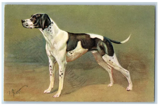 Rivst Artist Signed Postcard Pointer Dog Animal c1930's Unposted Vintage