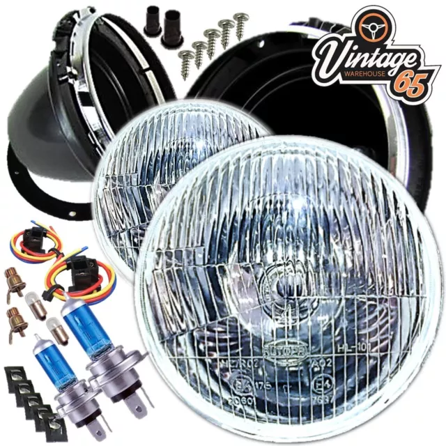 Classic Domed 7" Sealed Beam Halogen Conversion Headlights For Ford Escort Mk1