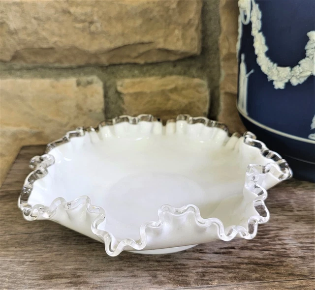 Fenton Silver crest Ruffled edge DC Bowl 8" Cottage Farmhouse Decor
