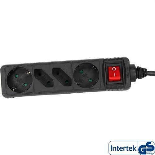Barra presa InLine 4x con interruttore, 2x contatti di protezione + 2xEuro,