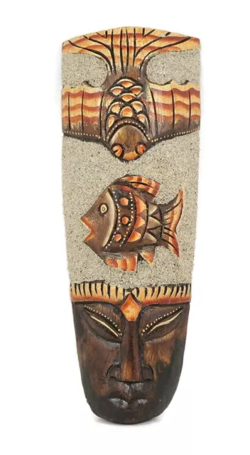 Wooden Hand Carved And Painted African Animals Bird and Fish Mask Folk Art Wall