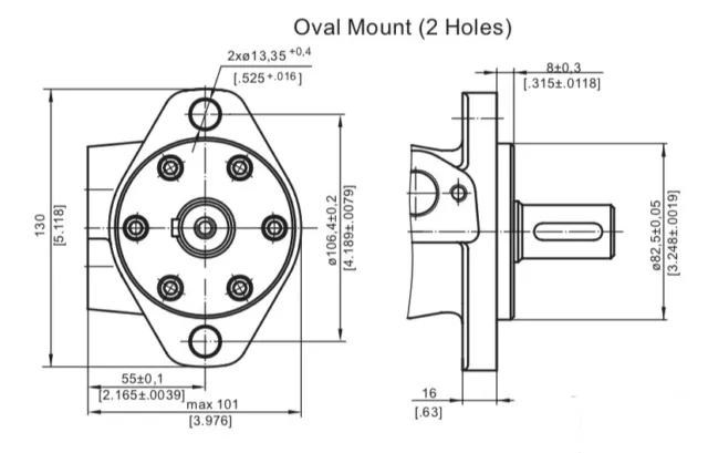 Motor hidráulico MP 400 CC/REV eje llave recta 25 mm puertos laterales 1/2"" BSP 2