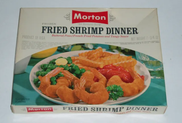 1960's MORTON Fried Shrimp TV DINNER BOX  vintage frozen food