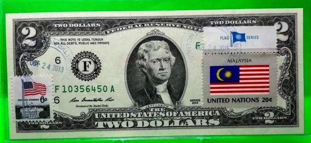 Us $2 Dollars 2013 Federal Reserve None Atlanta Flag Of Malaysia Gem Unc