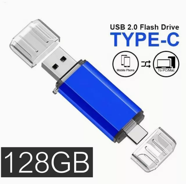 128GB USB Type C & USB 3.0 Flash Drive for Photos,PC's,Smartphones and Laptops. 