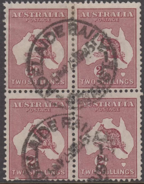 Stamps Australia 2/- maroon Kangaroo C of A watermark new die block of 4