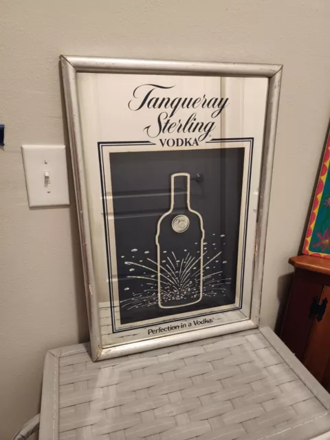 VINTAGE Tanqueray Sterling Vodka Large Advertising Wall Bar Sign Mirror 17.5x26"