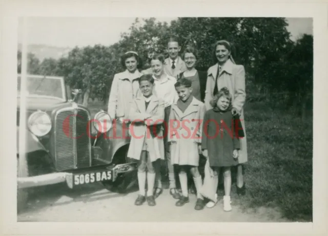 1930's France Family With Unidentified Car Reg 5065BA5 photo 3.5x2.5 inches