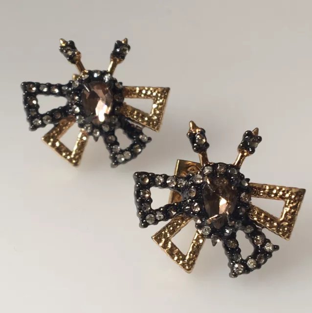 Alexis Bittar Brutalist Butterfly Stud Earrings Peach Toned Crystal Textured New
