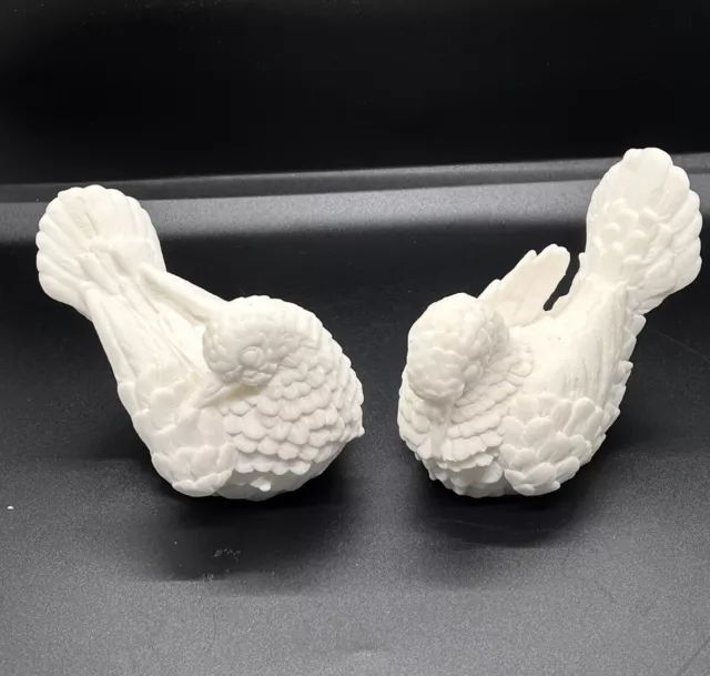 Pair of A. Santini SIGNED Peace Doves Love Birds White Alabaster Made in Italy