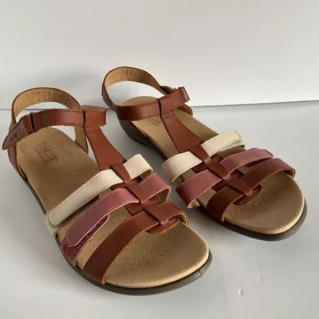 HOTTER SOL SANDALS Size 9 EU 43 Tan And Multi With 3 Adjustable Straps Flat 18.99 PicClick UK