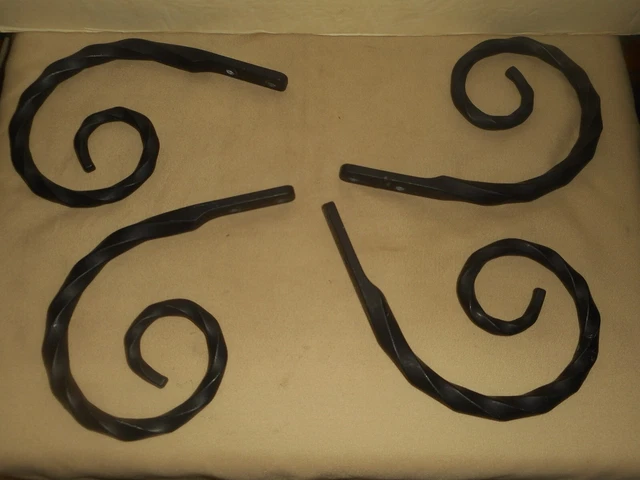 4 Cast Iron Scroll Wall Hooks Black Twist Lantern Bracket Coat Hook Plant Hanger