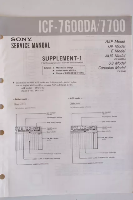 Service Manual für Sony ICF-7600DA / 7700 Supplement 1