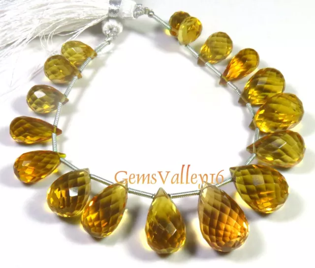 Citrin Glas Quarz Facettiert Tropfen Briolette Perlen 10-18mm 6 " Strand GV-2356