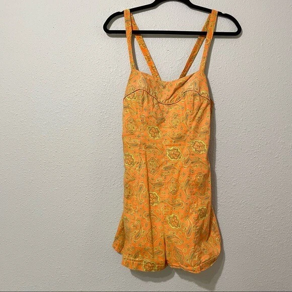 Cole Of California Rare Vintage 1950s Orange Paisley Swimsuit Romper S