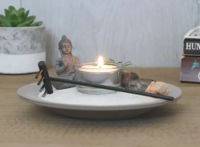 Buddha Zen Garten Teelicht Halter Dekor Kerzenornament Geschenk Weihnachten grau Set