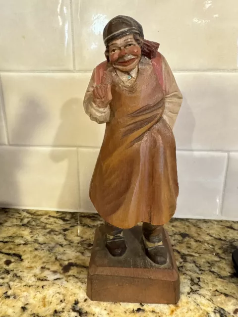 Vintage ANRI Hand Carved Folk Art Man  Label  Italy 7.5”