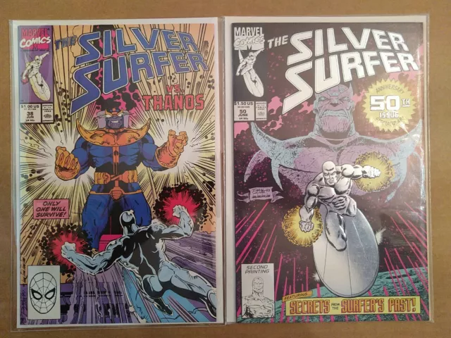 Silver Surfer Comic #38 & 50 2nd print (2 book lot) Thanos Cover & Story CBG2184