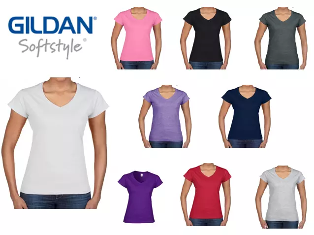 Gildan/Sols Softstyle Ladies V-Neck T-Shirt Casual Plain Soft Cotton Tee Shirt