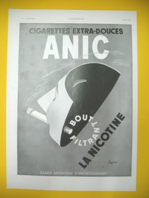 Publicite De Presse Anic Cigarette Nicotine Bout Filtrant Illustration Sepo 1938
