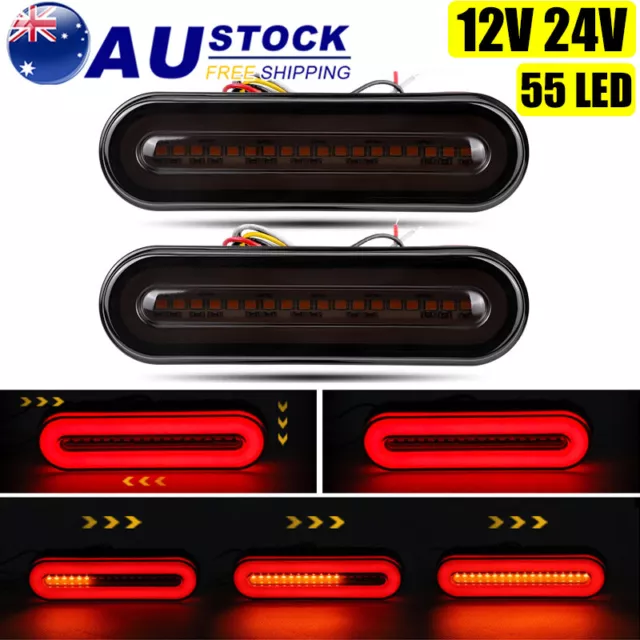 2X Tray Back Ute 55 LED Tail Lights Flowing Turn Signal Trailer Truck Stop Brake