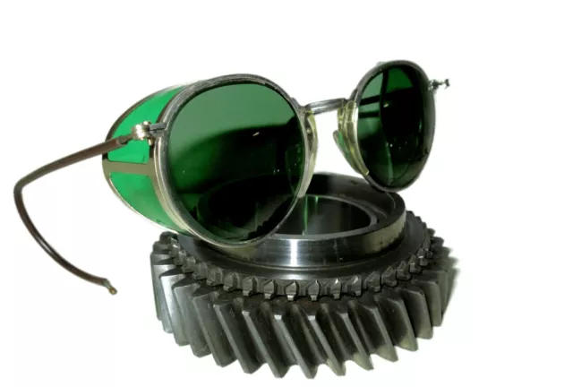 Antique CESCO Green Goggles Sunglasses Vtg Old Safety Glasses Spectacles