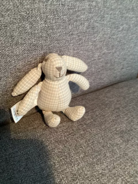 O/ Doudou Peluche Cyrillus Petit Lapin  Beige  Blanc Marron Gris Carreaux