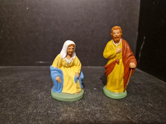 Santons signés ESCOFFIER, crèche de Provence, Joseph et Marie, 7 cm, TBE