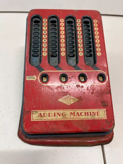 Vintage Tin Wolverine USA Red & Blue Metal Math Toy Adding Machine