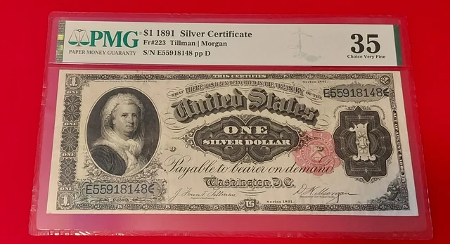 $1 1891 SILVER CERTIFICATE FR#223 TILLMAN  MORGAN PMG 35 Choice Very Fine