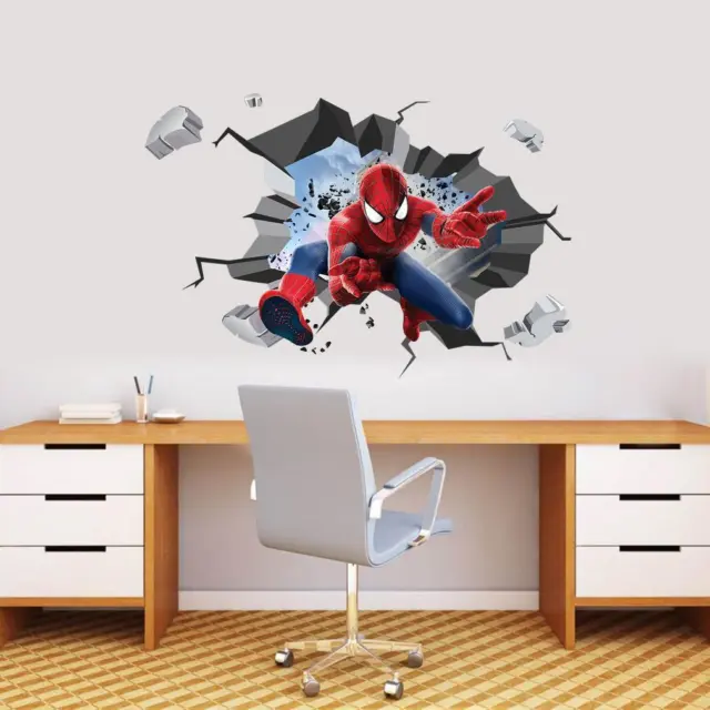 SPIDERMAN Decal 3D Smashed Wall Sticker Decor Art Mural Super Hero Marvel FS