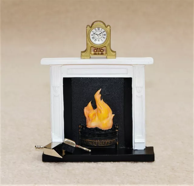 Dolls House Emporium 1:12 Resin Fireplace Accessories Clock Dustpan Brush Lot